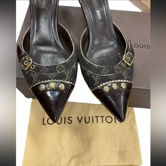 Louis Vuitton Dark Brown Monogram Mules - Picture 2 of 4